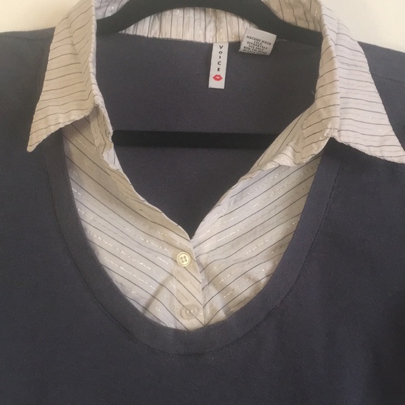 Grey, white, silver blouse/sweater with cuffs (L) - Picture 4 of 7